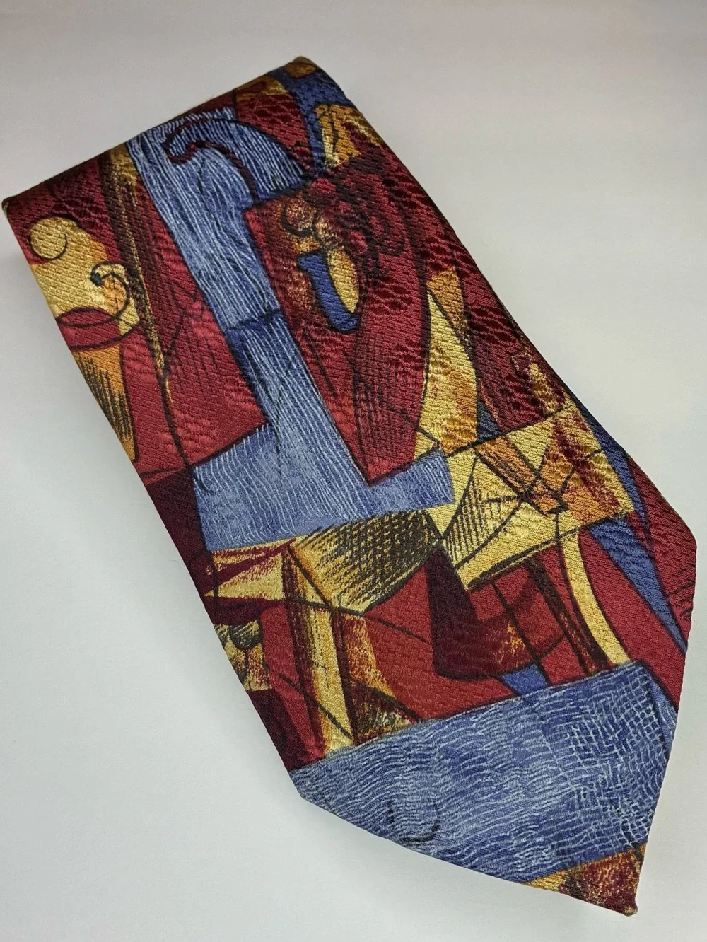 ERMENEGILDO ZEGNA 100% SILK TIE-Colorful Abstract Block Pattern- 59 inch Perfect